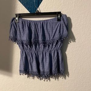 Blue strapless shirt
